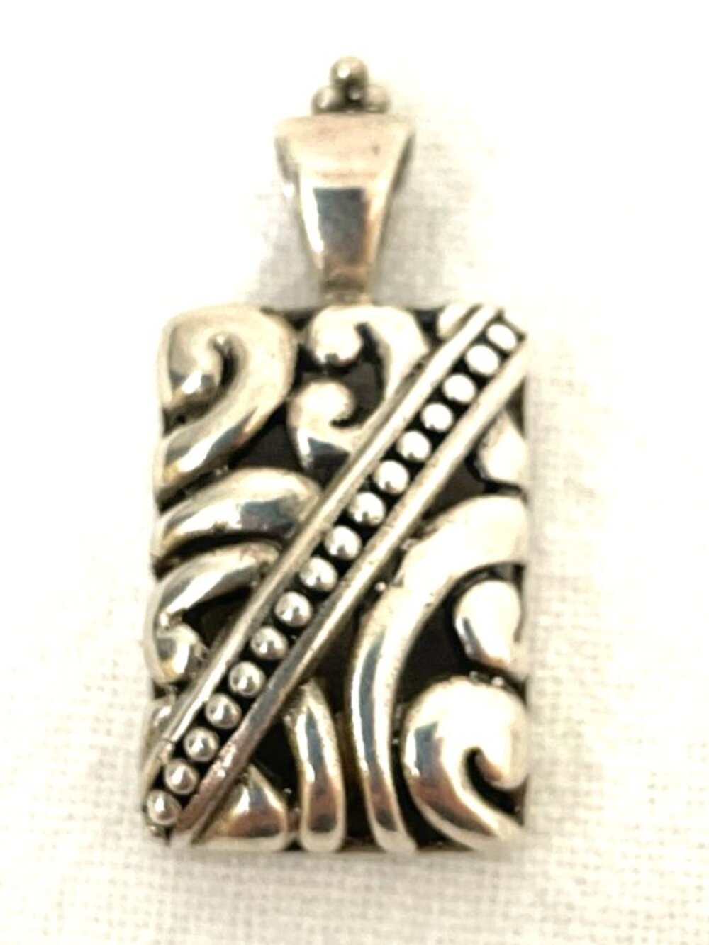 Sterling Silver Scroll & Bead Work Pendant Slide Marked 925